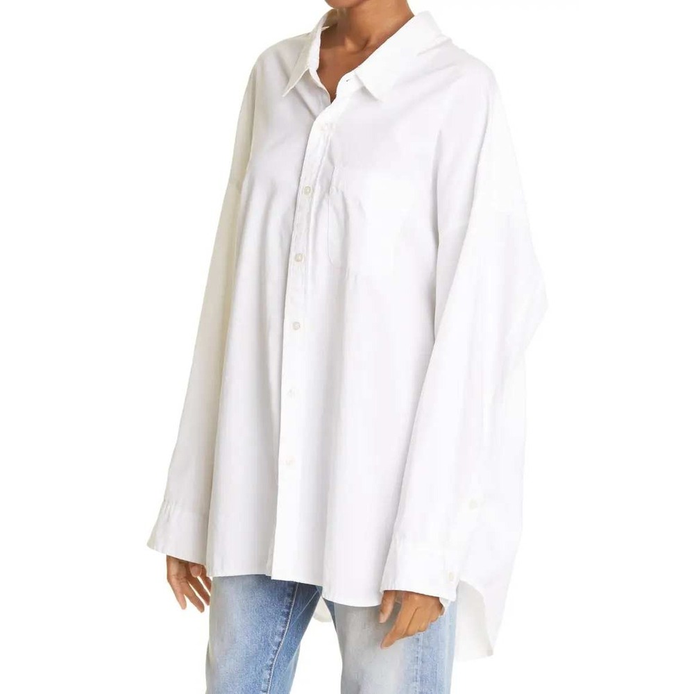 R13 White Drop Neck Oxford Shirt Oversized Cotton Button Up R13W7469-001 Medium